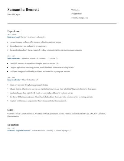 Insurance Agent Resume