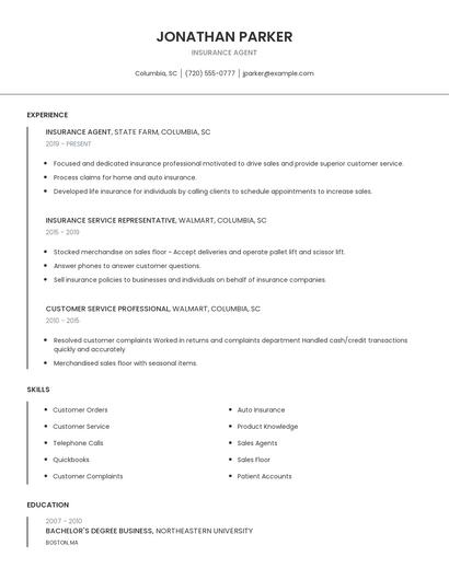Insurance Agent Resume