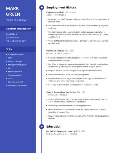 Insurance Analyst Resume