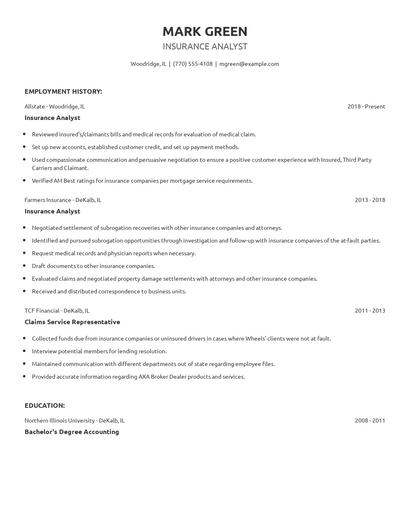 Insurance Analyst Resume
