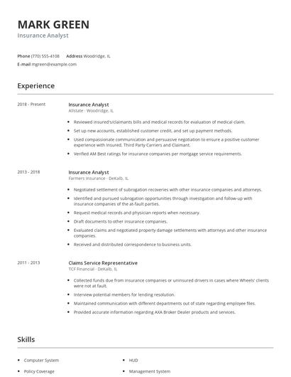 Insurance Analyst Resume