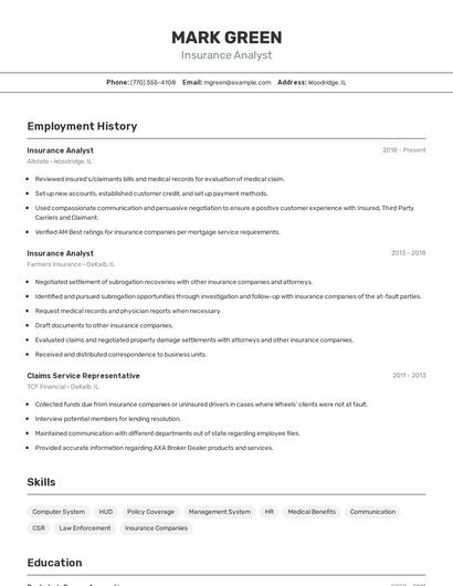 Insurance Analyst Resume