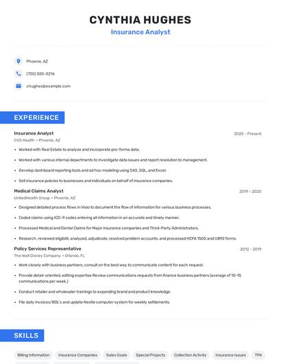 Insurance Analyst Resume