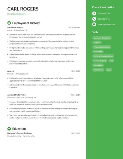 Insurance Analyst Resume