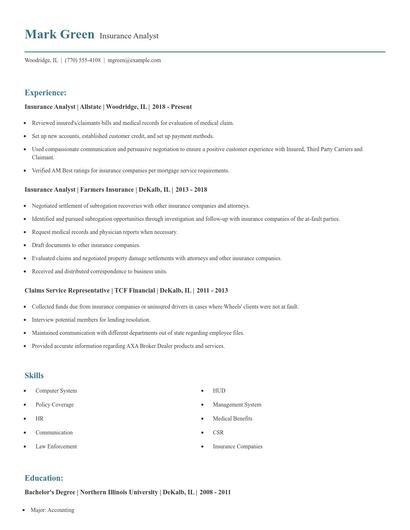 Insurance Analyst Resume