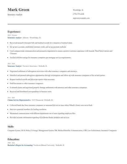 Insurance Analyst Resume