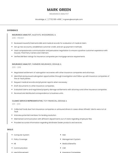 Insurance Analyst Resume