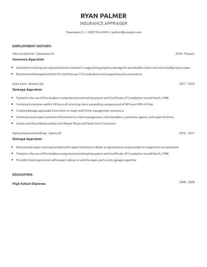 Insurance Appraiser Resume