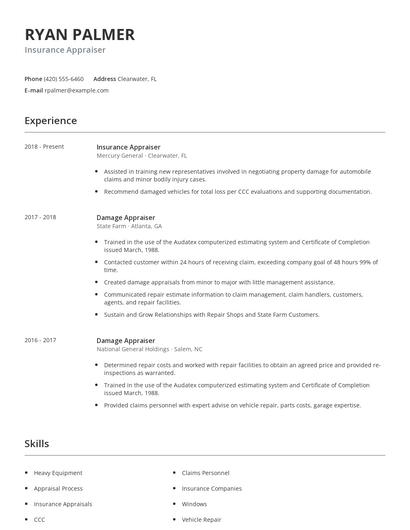 Insurance Appraiser Resume