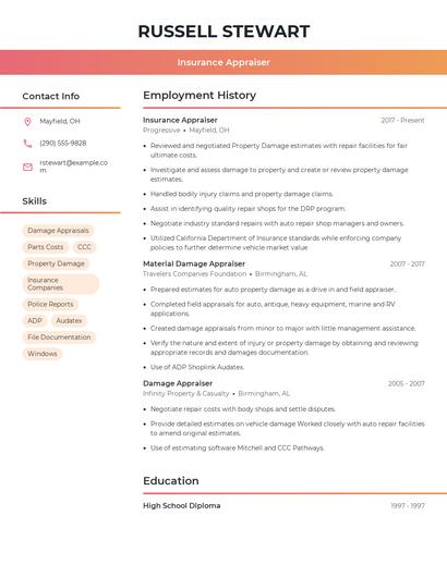Insurance Appraiser Resume
