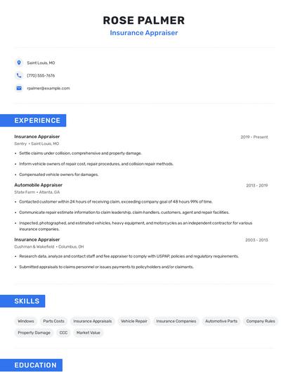 Insurance Appraiser Resume