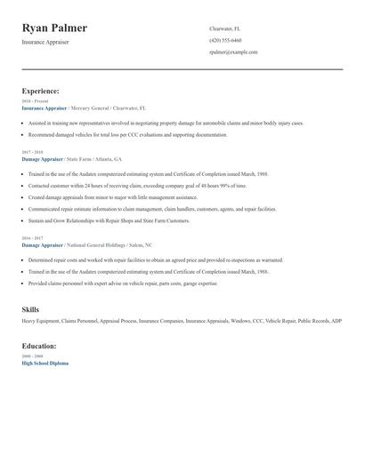 Insurance Appraiser Resume