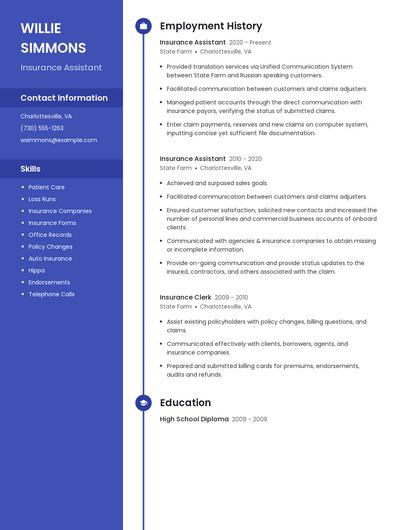 Insurance Assistant Resume