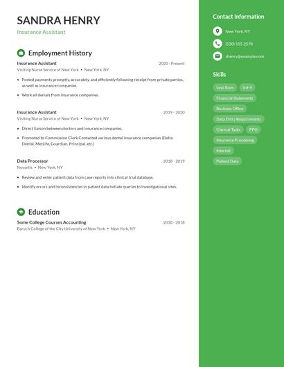 Insurance Assistant Resume