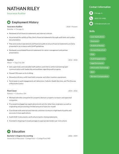 Insurance Auditor Resume