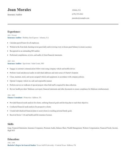 Insurance Auditor Resume