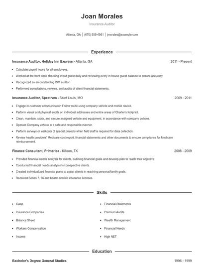 Insurance Auditor Resume