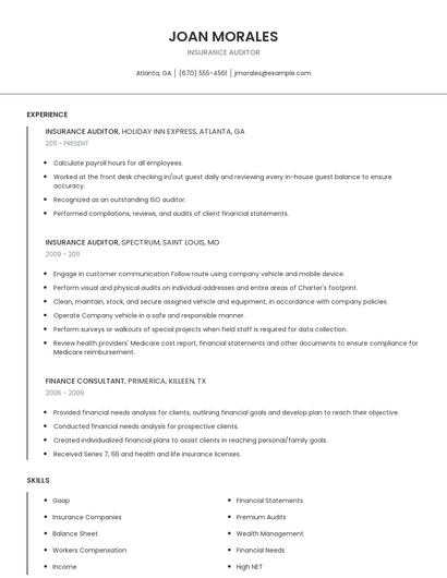 Insurance Auditor Resume