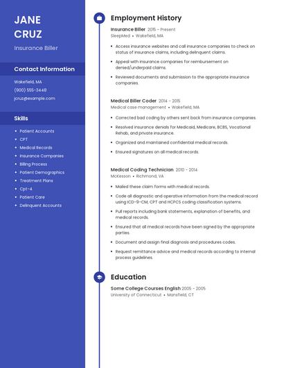 Insurance Biller Resume