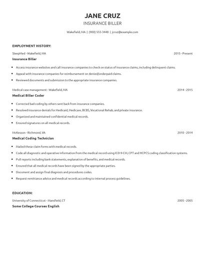 Insurance Biller Resume