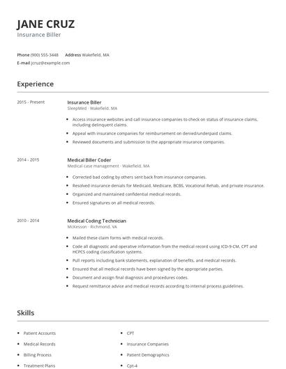 Insurance Biller Resume