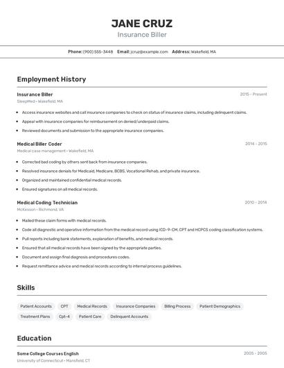Insurance Biller Resume