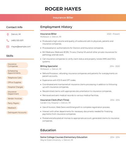 Insurance Biller Resume