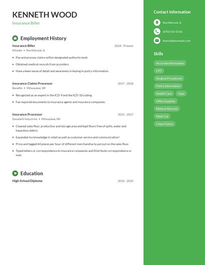 Insurance Biller Resume