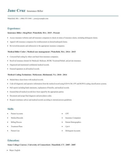 Insurance Biller Resume