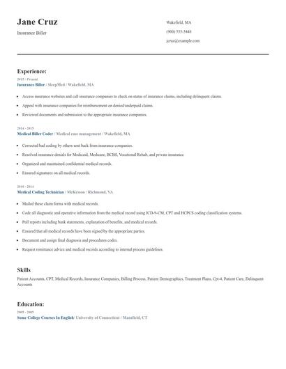 Insurance Biller Resume