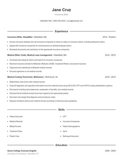 Insurance Biller Resume