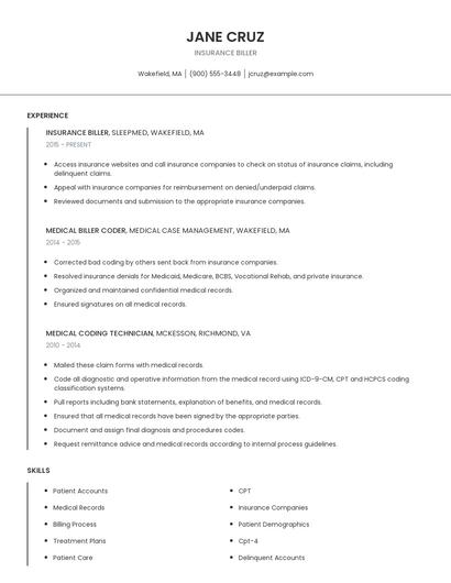 Insurance Biller Resume