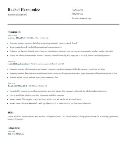 Insurance Billing Clerk Resume