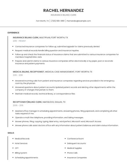 Insurance Billing Clerk Resume