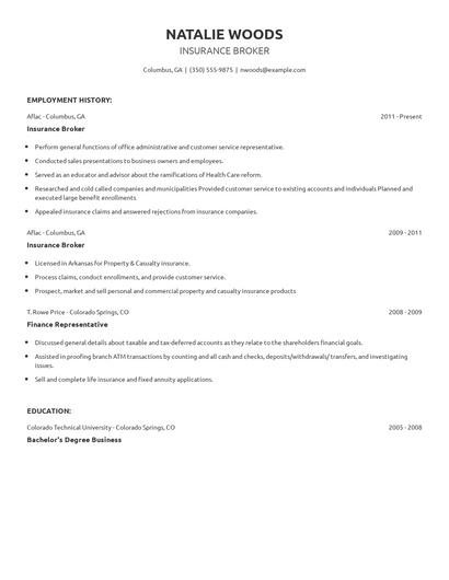 Insurance Broker Resume