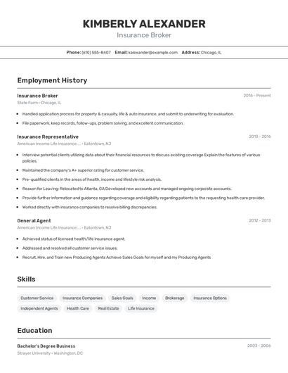 Insurance Broker Resume
