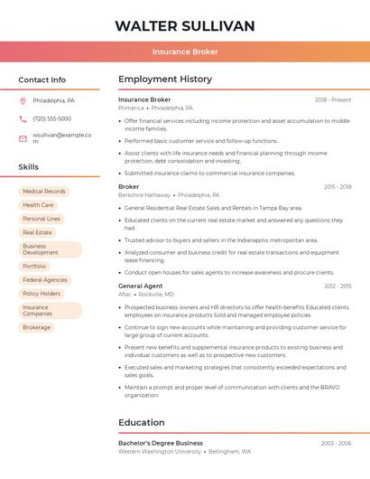 Insurance Broker Resume