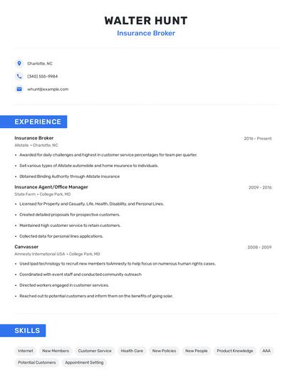 Insurance Broker Resume