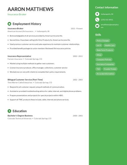 Insurance Broker Resume