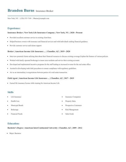 Insurance Broker Resume
