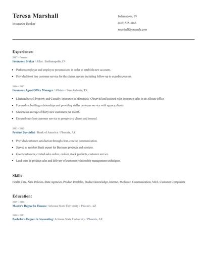 Insurance Broker Resume
