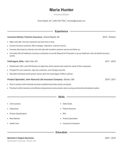 Insurance Broker Resume