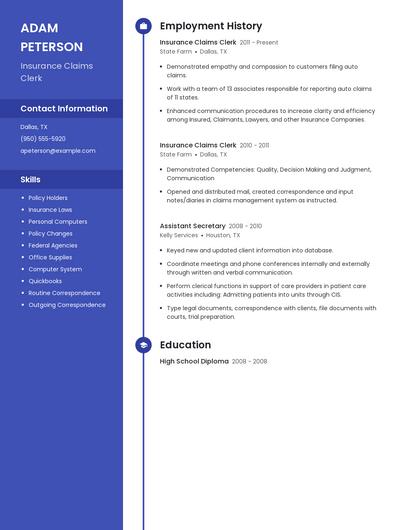 Insurance Claims Clerk Resume