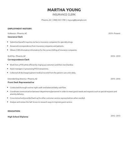 Insurance Clerk Resume