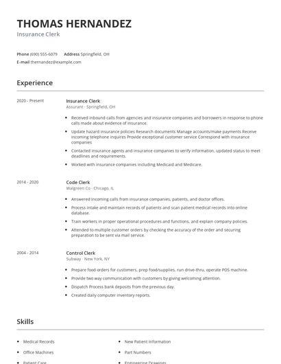 Insurance Clerk Resume