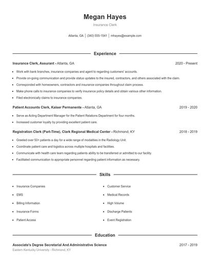 Insurance Clerk Resume