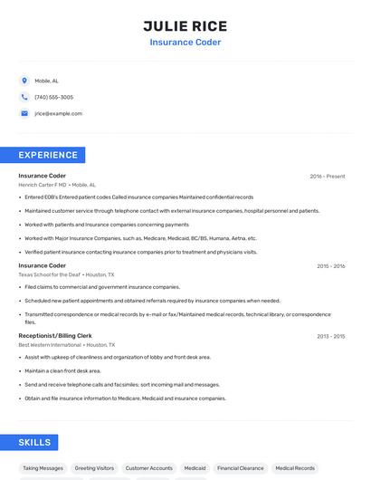 Insurance Coder Resume