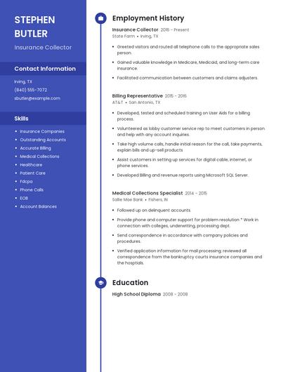 Insurance Collector Resume