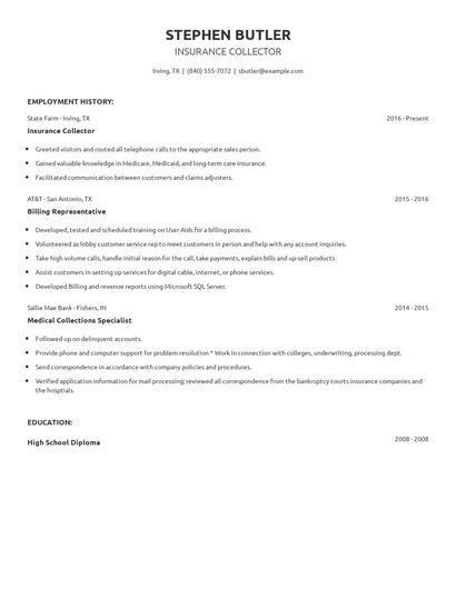 Insurance Collector Resume