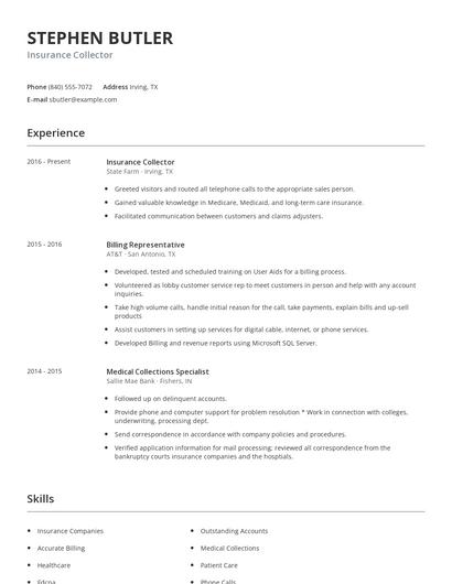 Insurance Collector Resume